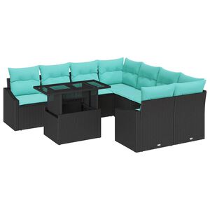 vidaXL Garden Sofa Set with Cushion 9 pcs Black Poly Rattan