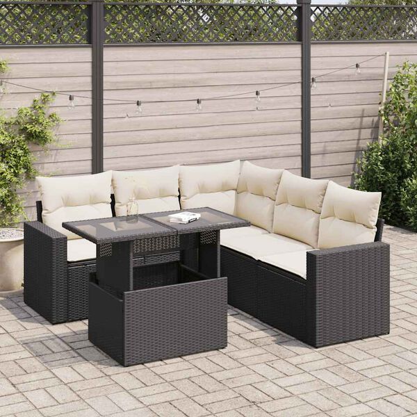 vidaXL 6 Piece Garden Sofa Set with Cushions Black Poly Rattan