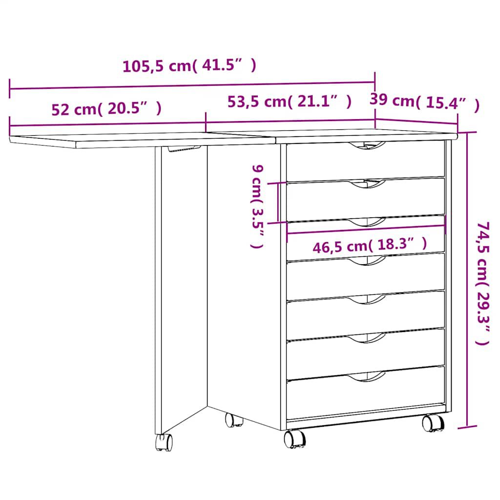 vidaXL Rolling Cabinet with Desk MOSS Honey Brown Solid Wood Pine