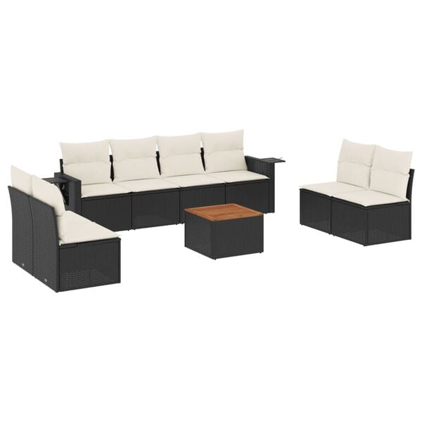 vidaXL 9 Piece Garden Sofa Set with Cushions Black Poly Rattan