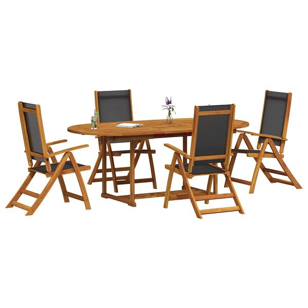 vidaXL 5 Piece Garden Dining Set Solid Wood Acacia and Textilene