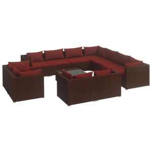 vidaXL 12 Piece Garden Lounge Set with Cushions Brown Poly Rattan