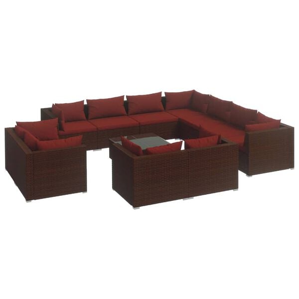 vidaXL 12 Piece Garden Lounge Set with Cushions Brown Poly Rattan