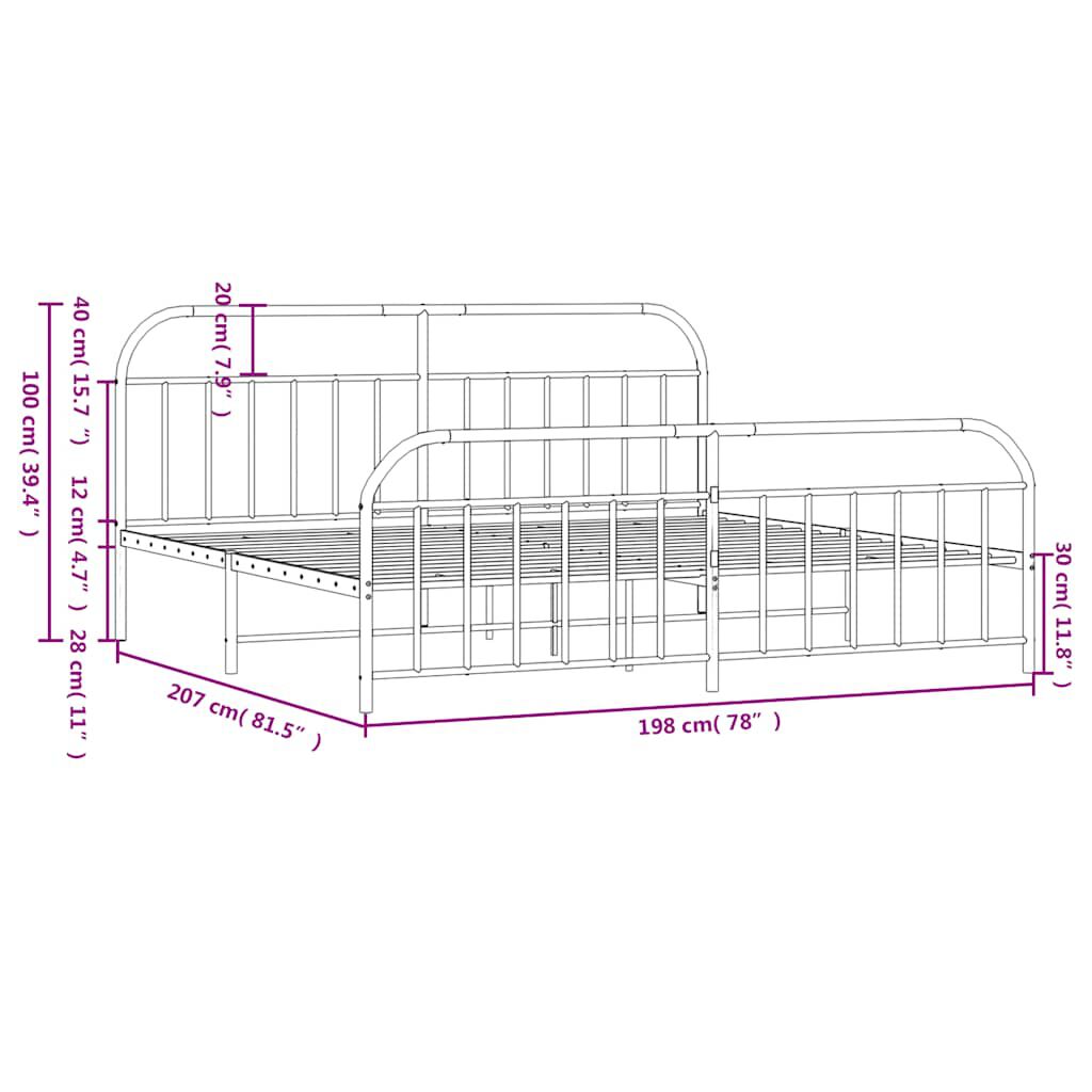 vidaXL Metal Bed Frame without Mattress with Footboard White 193x203cm