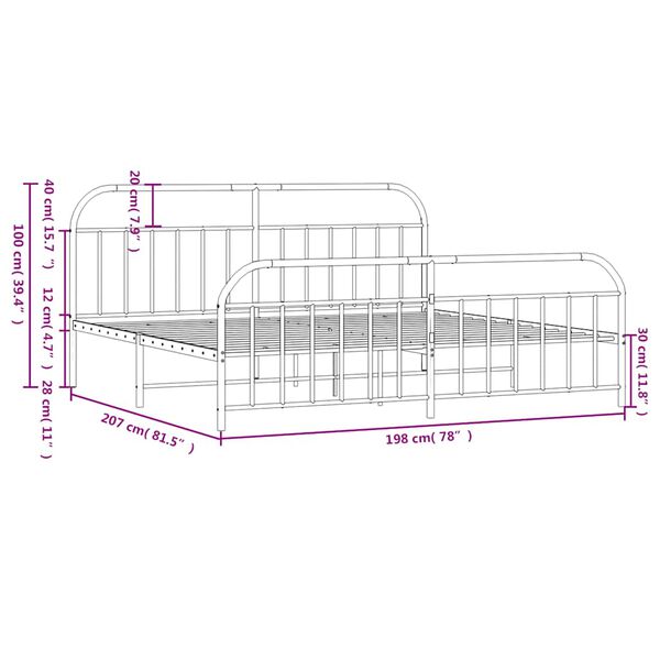 vidaXL Metal Bed Frame without Mattress with Footboard White 193x203cm