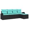 vidaXL Sofa Set with Cushion 5 pcs Black and Turquoise Poly Rattan
