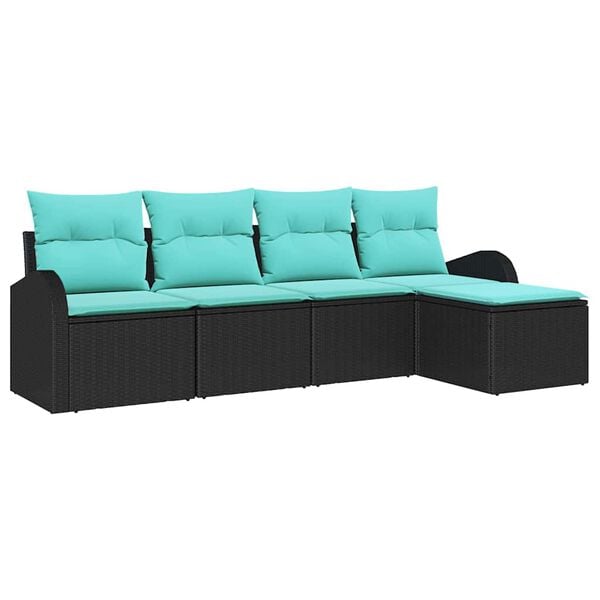 vidaXL Sofa Set with Cushion 5 pcs Black and Turquoise Poly Rattan
