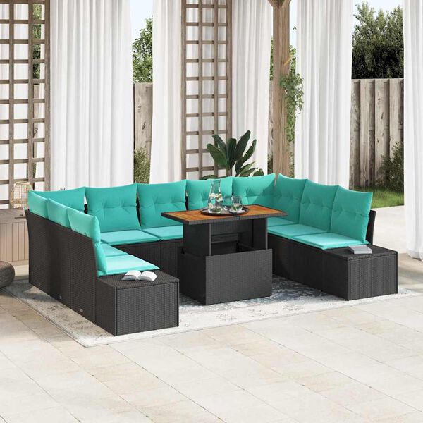 vidaXL Garden Sofa Set with Cushion 10 pcs Black and Teal