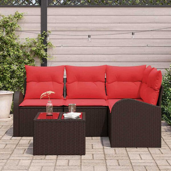 vidaXL Garden Sofa Set with Cushion 5 pcs Brown Poly rattan
