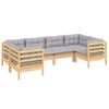 vidaXL 6 Piece Garden Lounge Set with Grey Cushions Pinewood