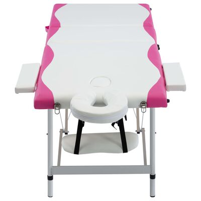 vidaXL 3-Zone Foldable Massage Table Aluminium White and Pink