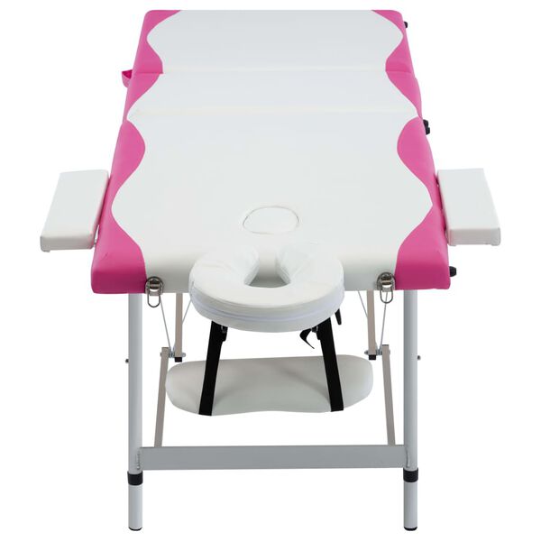 vidaXL 3-Zone Foldable Massage Table Aluminium White and Pink
