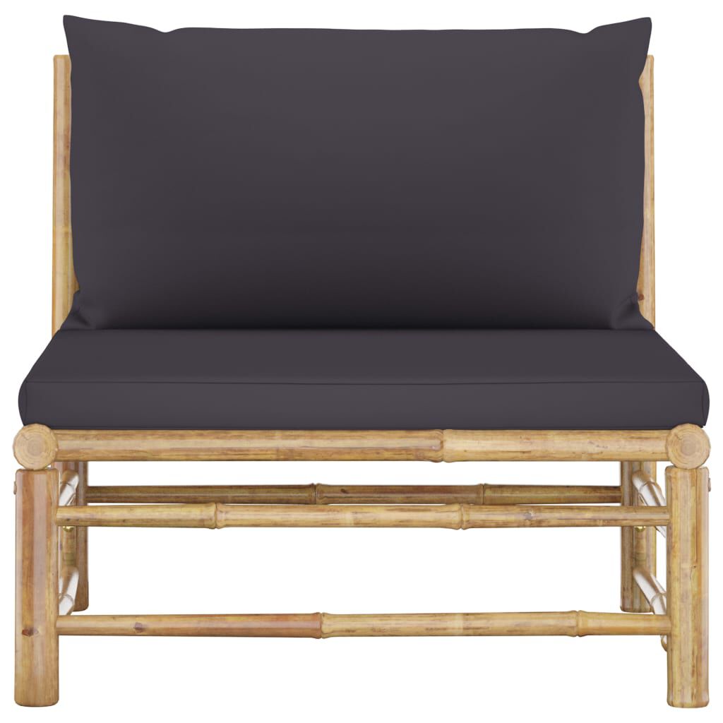 vidaXL Garden Middle Sofa with Dark Grey Cushions Bamboo