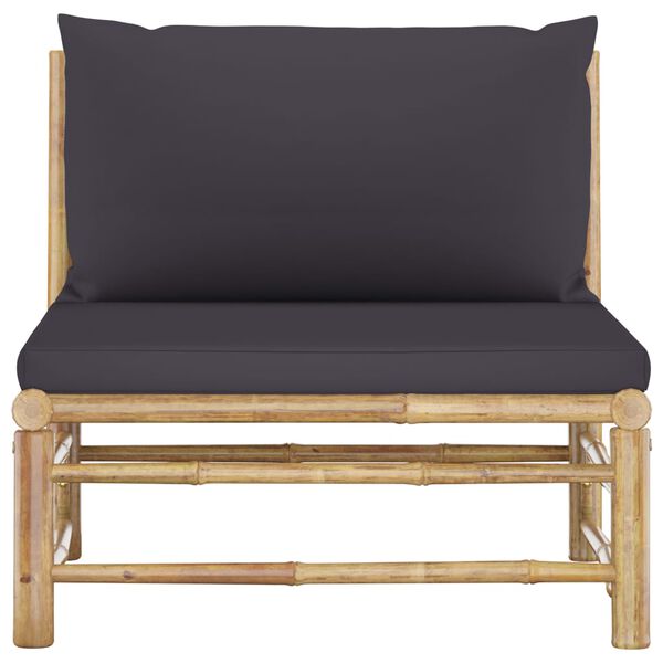vidaXL Garden Middle Sofa with Dark Grey Cushions Bamboo