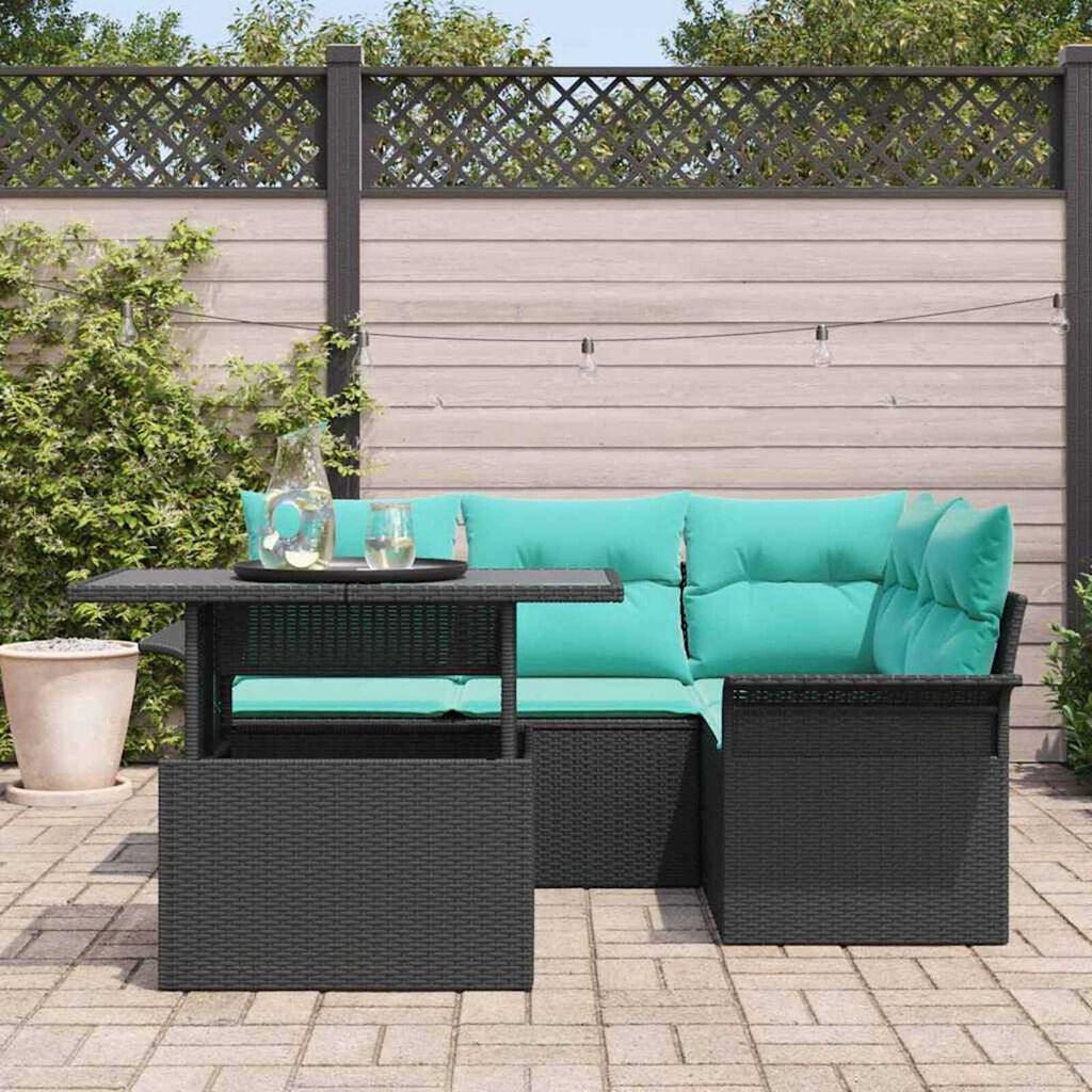 vidaXL Garden Sofa Set with Cushion 5 pcs Black Poly rattan