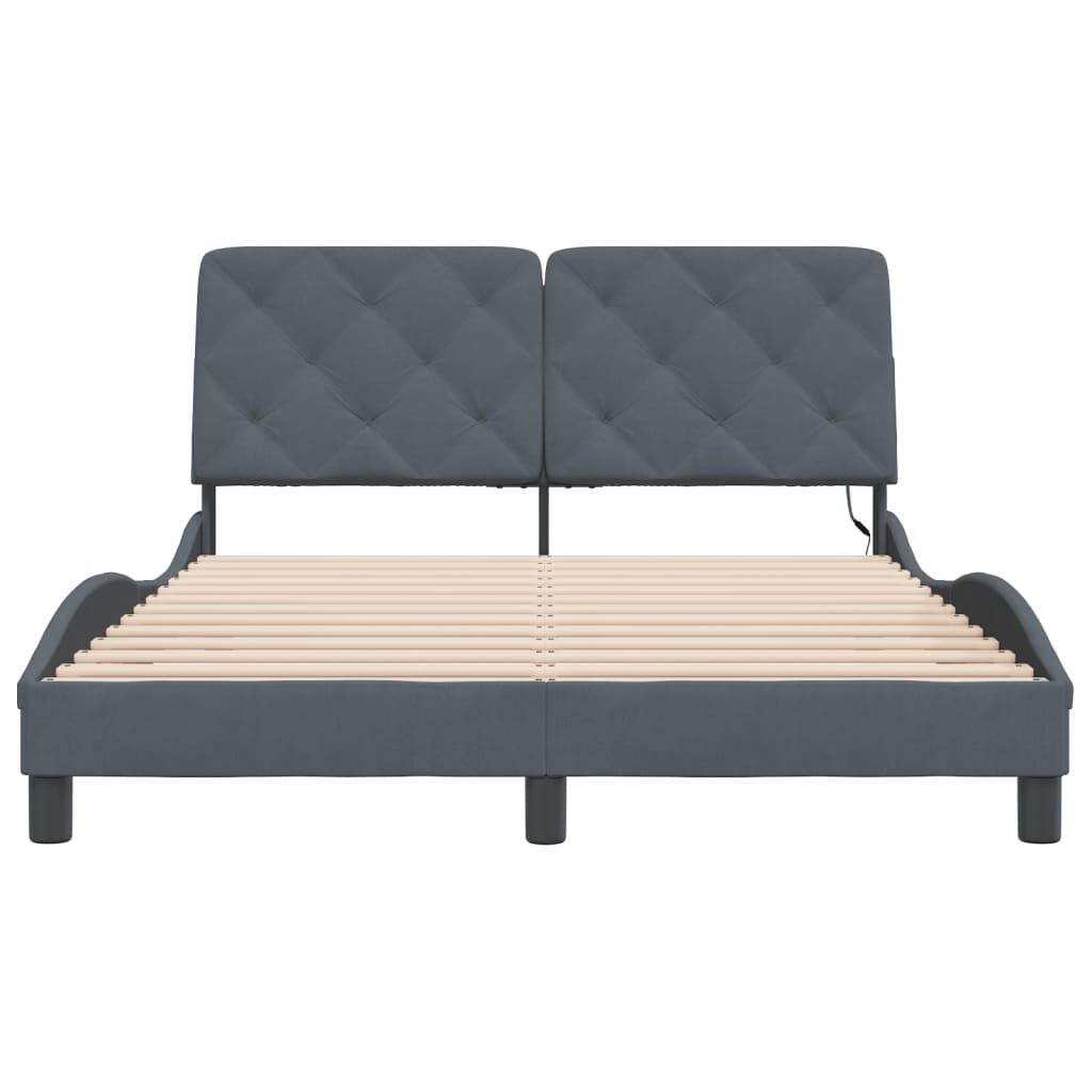 vidaXL Bed Frame with LED without Mattress Dark Grey 137x190 cm Velvet