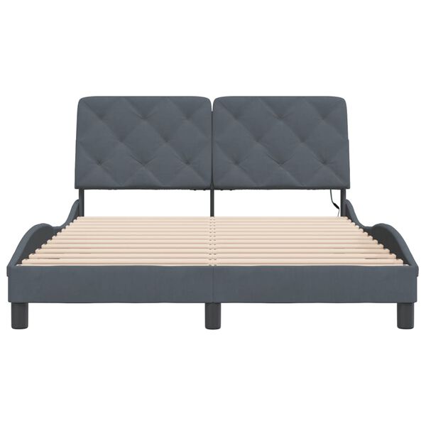 vidaXL Bed Frame with LED without Mattress Dark Grey 137x190 cm Velvet