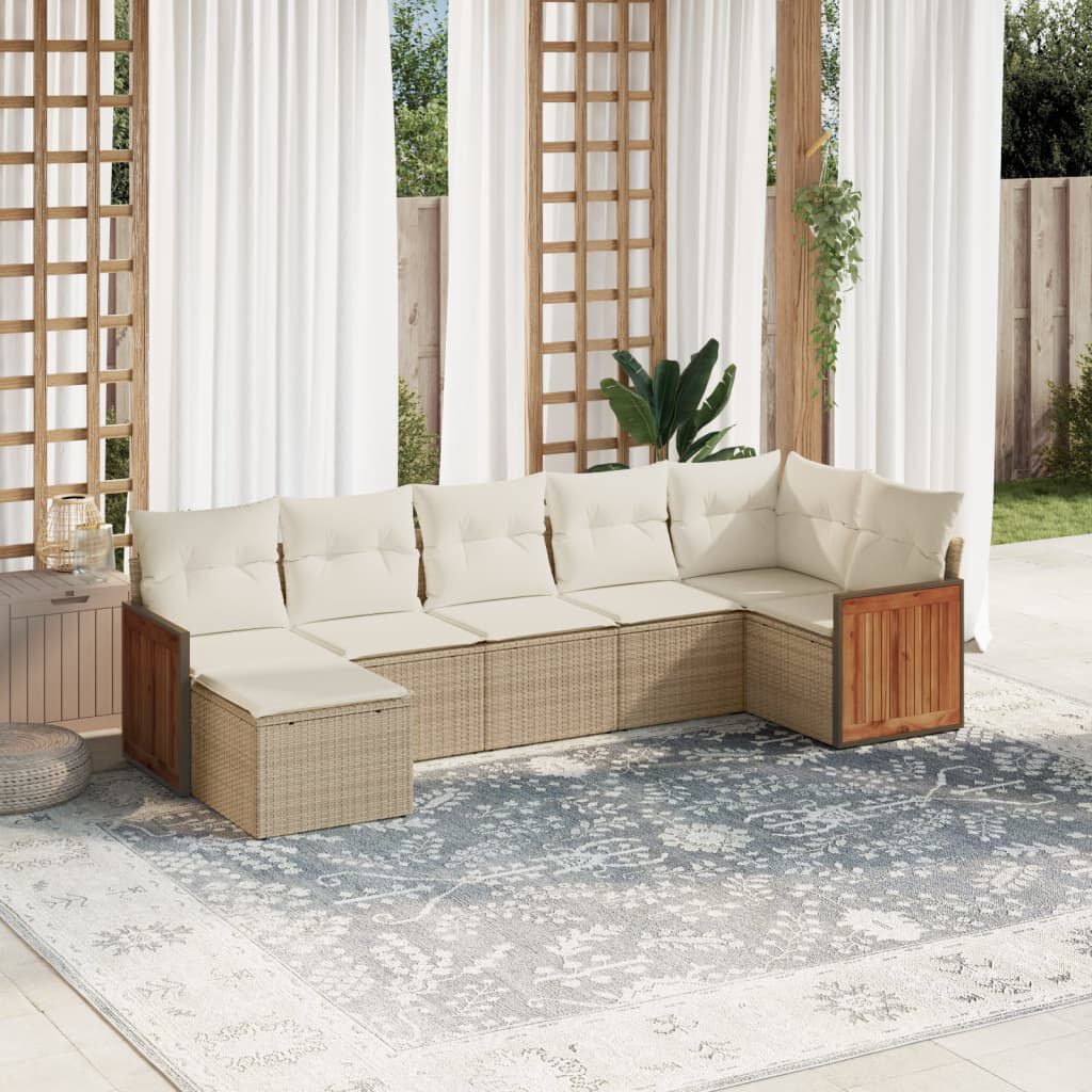 vidaXL 7 Piece Garden Sofa Set with Cushions Beige Poly Rattan
