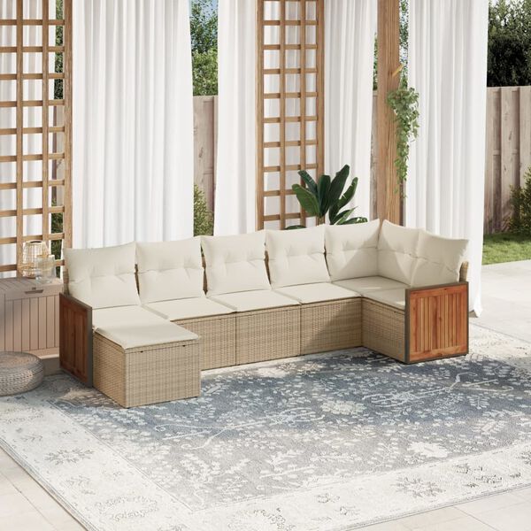 vidaXL 7 Piece Garden Sofa Set with Cushions Beige Poly Rattan