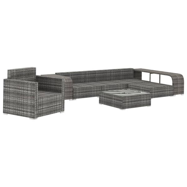 vidaXL 8 Piece Garden Lounge Set with Cushions Poly Rattan Grey