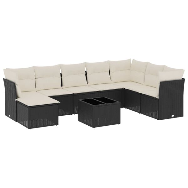 vidaXL 9 Piece Garden Sofa Set with Cushions Black Poly Rattan