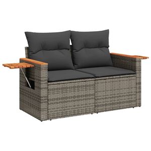 vidaXL Garden Sofa with Cushions 2-Seater Grey Poly Rattan