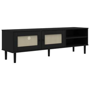 vidaXL TV Cabinet SENJA Rattan Look Black 158x40x49cm Solid Wood Pine
