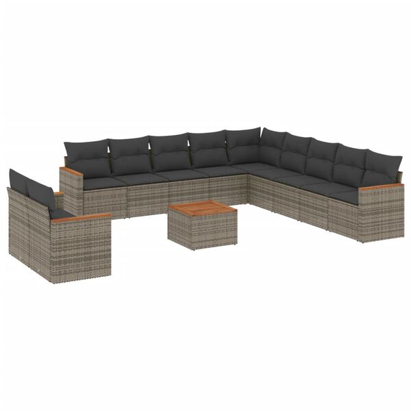 vidaXL 12 Piece Garden Sofa Set with Cushions Grey Poly Rattan