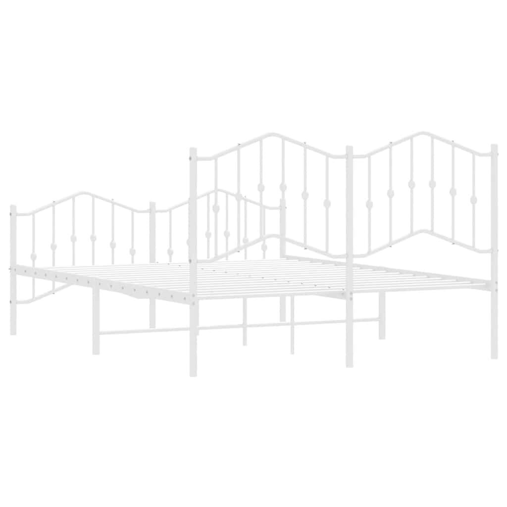 vidaXL Metal Bed Frame without Mattress with Footboard White 150x200cm