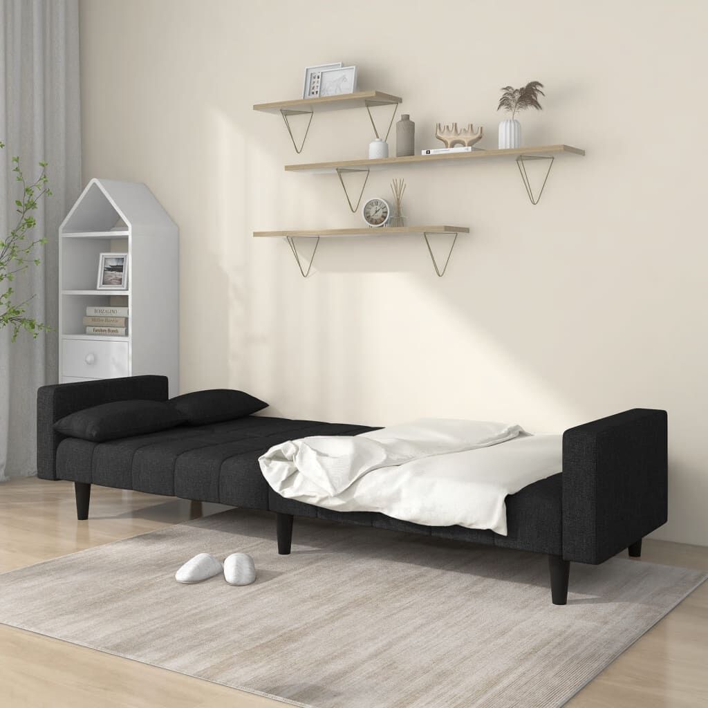 vidaXL 2-Seater Sofa Bed with Two Pillows Black Fabric