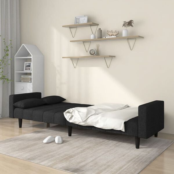 vidaXL 2-Seater Sofa Bed with Two Pillows Black Fabric