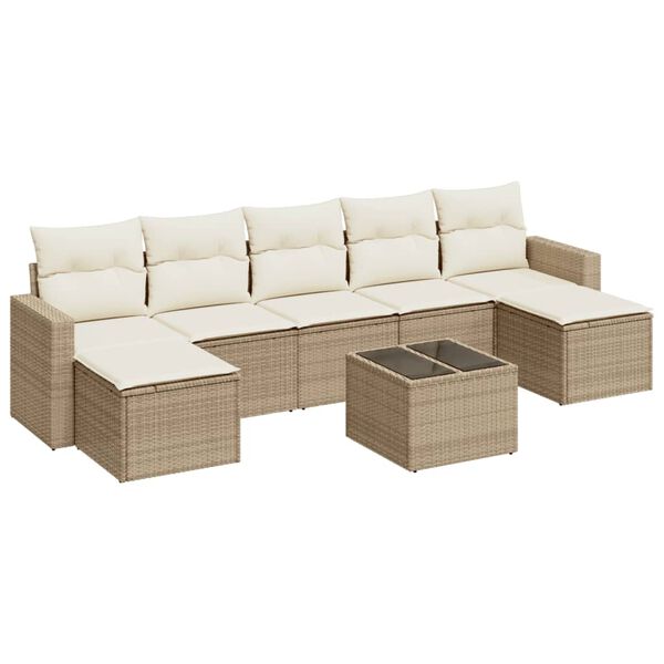 vidaXL 8 Piece Garden Sofa Set with Cushions Beige Poly Rattan