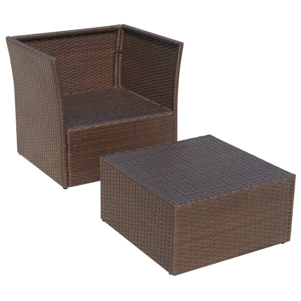 vidaXL Garden Chair with Stool Poly Rattan Brown