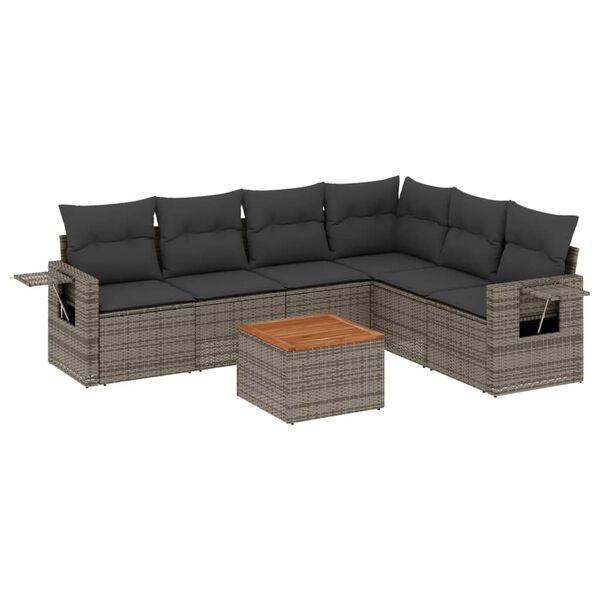 vidaXL 7 Piece Garden Sofa Set with Cushions Grey Poly Rattan