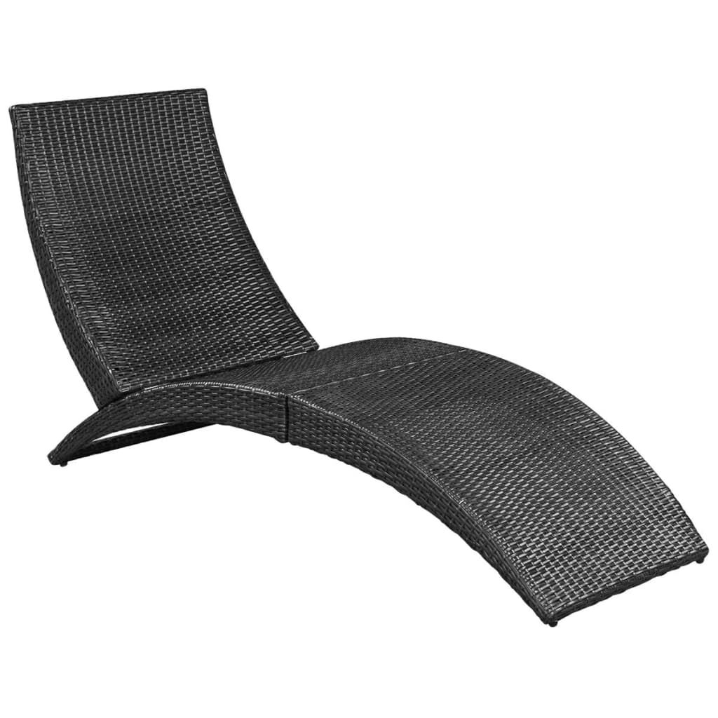 vidaXL Folding Sun Lounger with Cushion Poly Rattan Black