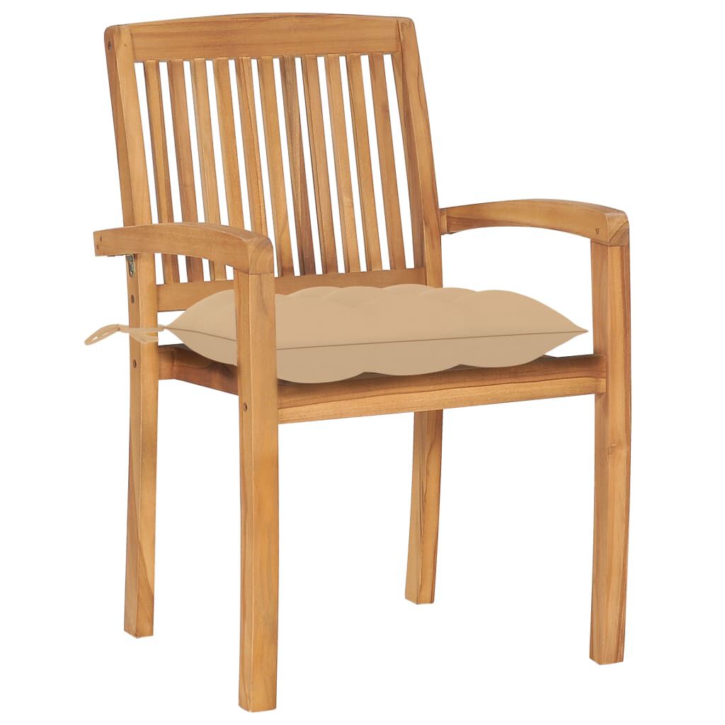 vidaXL Stacking Garden Chairs with Cushions 6 pcs Solid Teak Wood