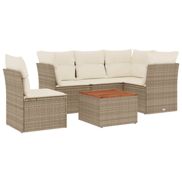 vidaXL 6 Piece Garden Sofa Set with Cushions Beige Poly Rattan