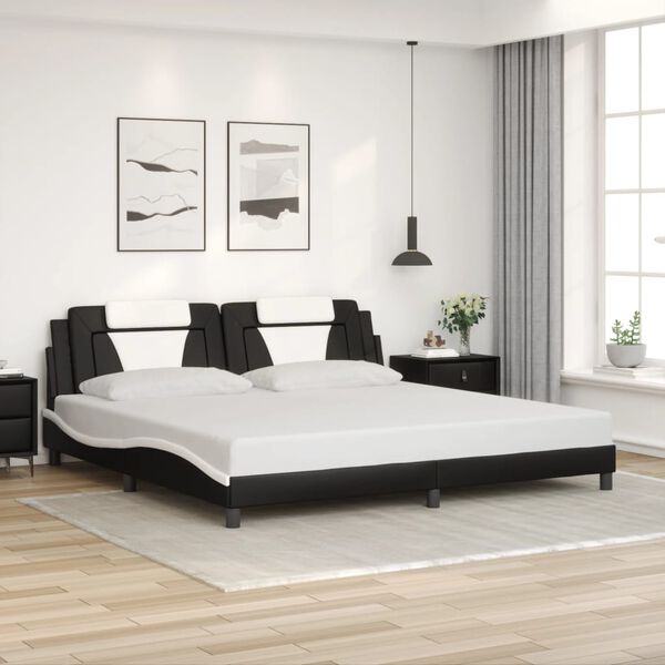 vidaXL Bed Frame "Viana" with LED without Mattress Black and White 193x203 cm