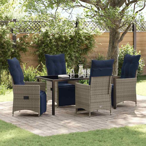 vidaXL Table and Chair Set with Cushion 5 pcs Grey PE Rattan