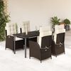 vidaXL 5 Piece Garden Dining Set with Cushions Brown Poly Rattan