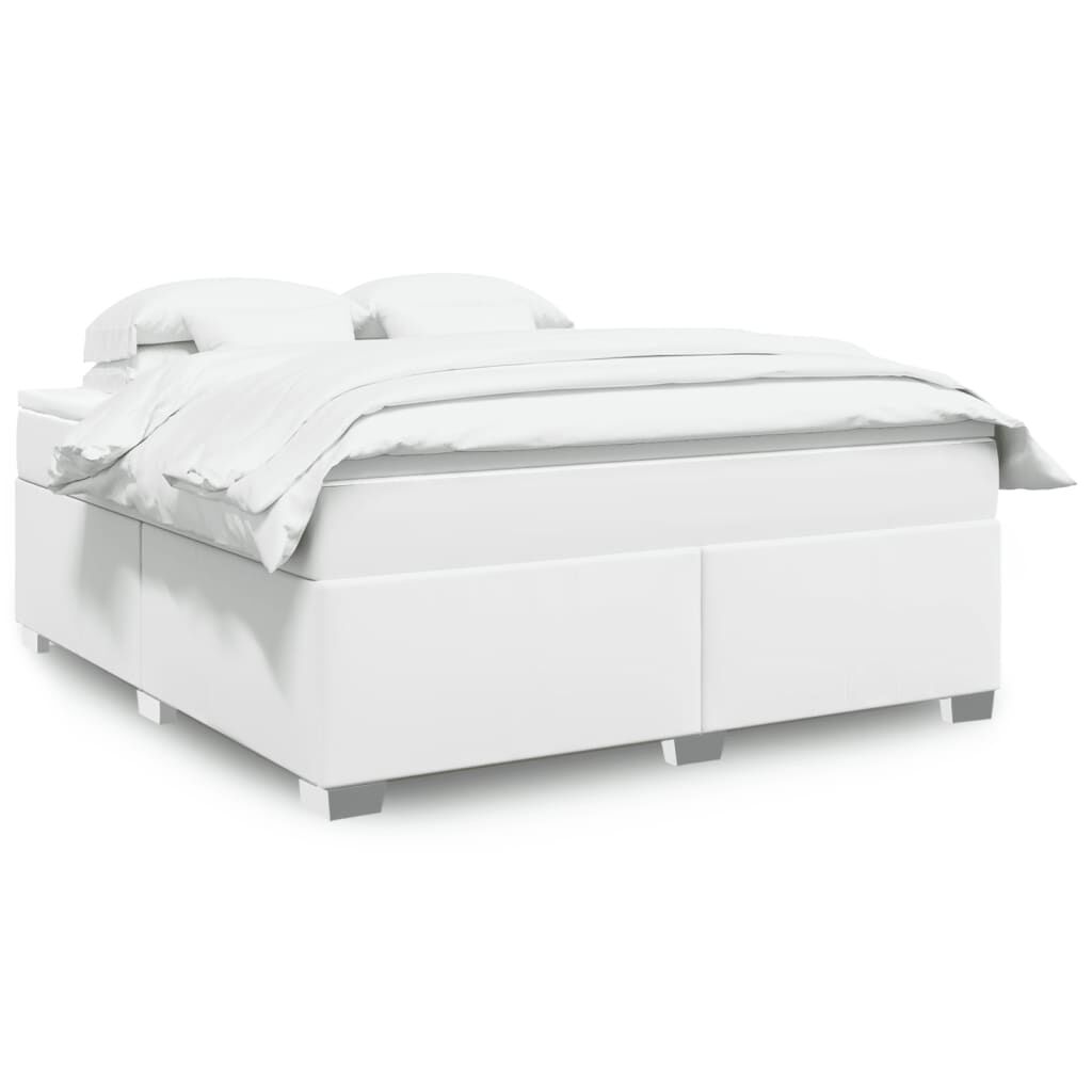 vidaXL Box Spring Bed with Mattress White California King Faux Leather