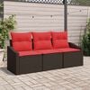 vidaXL Sofa Set with Cushion 3 pcs Brown Poly Rattan