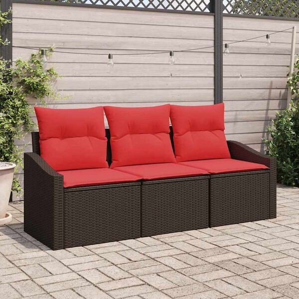 vidaXL Sofa Set with Cushion 3 pcs Brown Poly Rattan