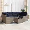 vidaXL Sofa Set with Cushion 7 pcs Grey and Navy Poly Rattan
