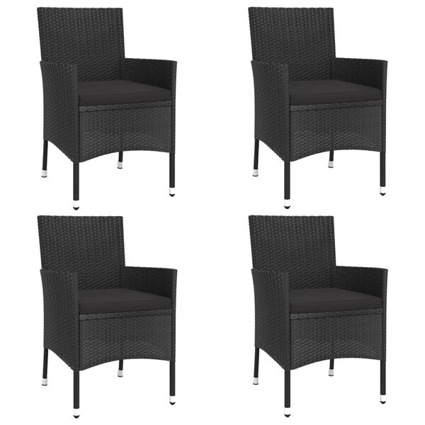 vidaXL 5 Piece Garden Dining Set with Cushions Black Poly Rattan