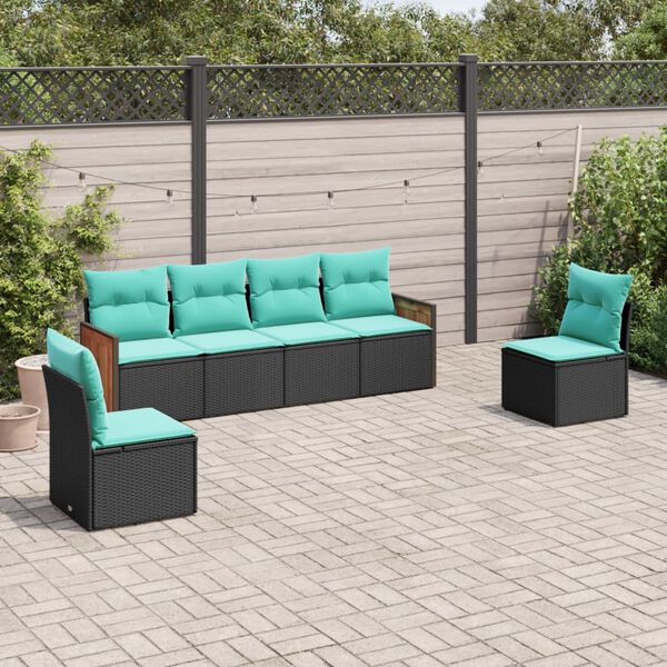 vidaXL 6 Piece Garden Sofa Set with Cushions Black Poly Rattan