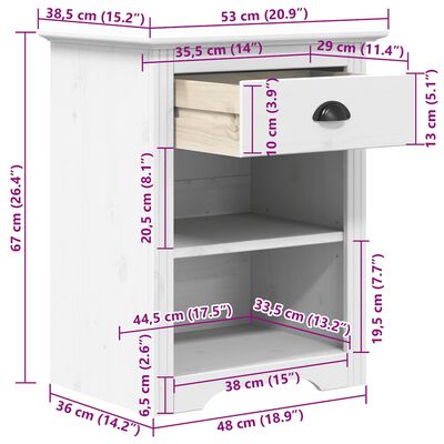 vidaXL Bedside Cabinet BODO White 53x38.5x66 cm Solid Wood Pine