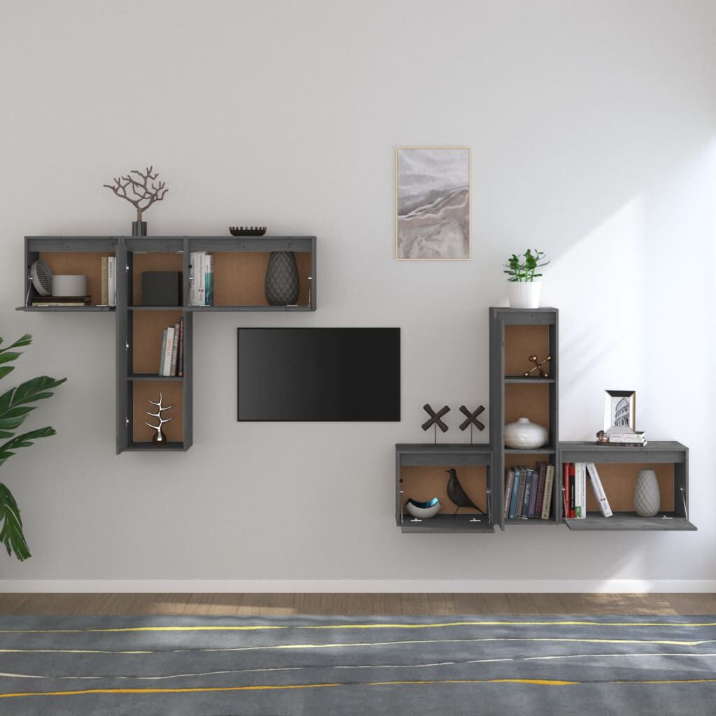 vidaXL TV Cabinets 6 pcs Grey Solid Wood Pine