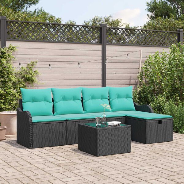 vidaXL 6 Piece Garden Sofa Set with Cushions Black Poly Rattan