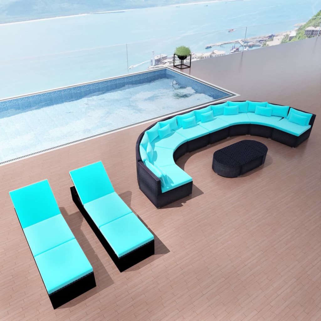 vidaXL 13 Piece Garden Lounge Set with Cushions Poly Rattan Blue